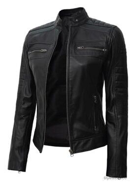 Women's Real Lambskin Leather Cafe Racer Motorcycle Jacket